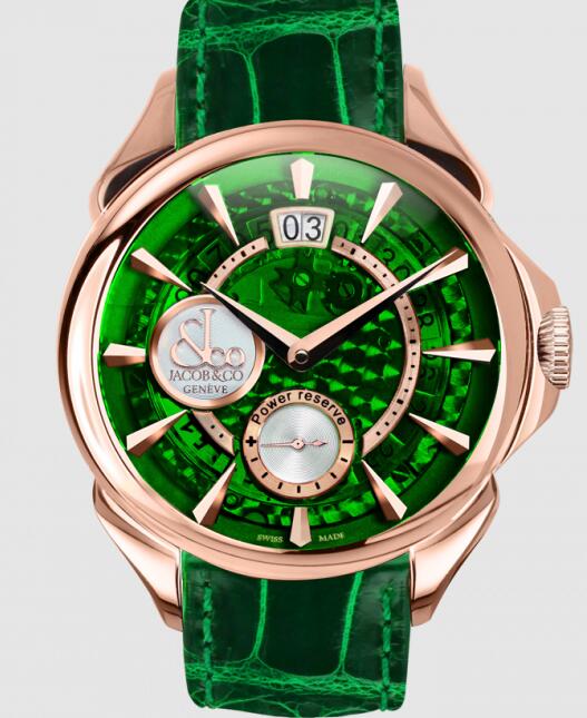 Review Jacob & Co PALATIAL CLASSIC MANUAL BIG DATE GREEN MINERAL CRYSTAL DIAL - ROSE GOLD PC400.40.NS.MG.A Replica watch